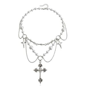 1pcs layered necklace for women, gothic jewellery aesthetic necklace with pendants, stylish charm necklaces for girls, star necklaces for everyday wear